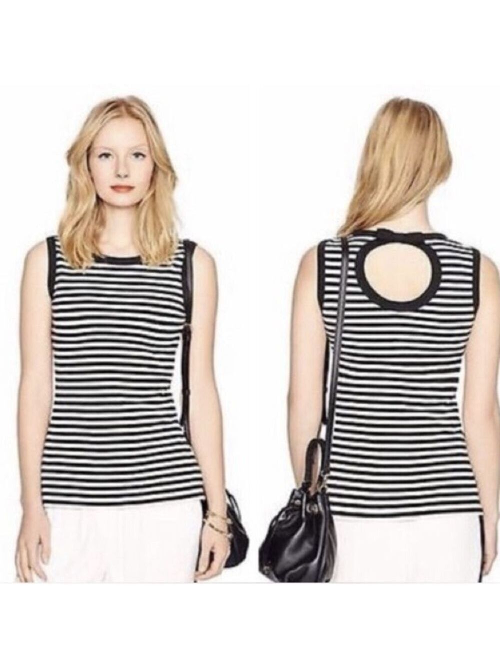 Kate Spade Cameo Back Black & White Stripe Sleeveless Top, size XS